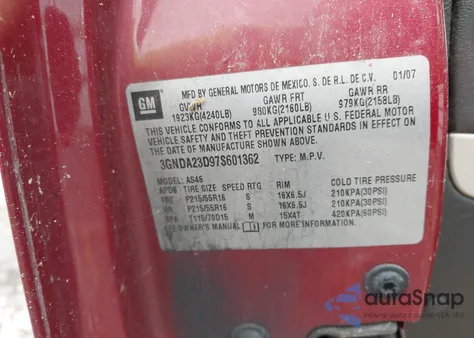 2007 Chevrolet Hhr Lt from USA, damaged, VIN 3GNDA23D97S601362